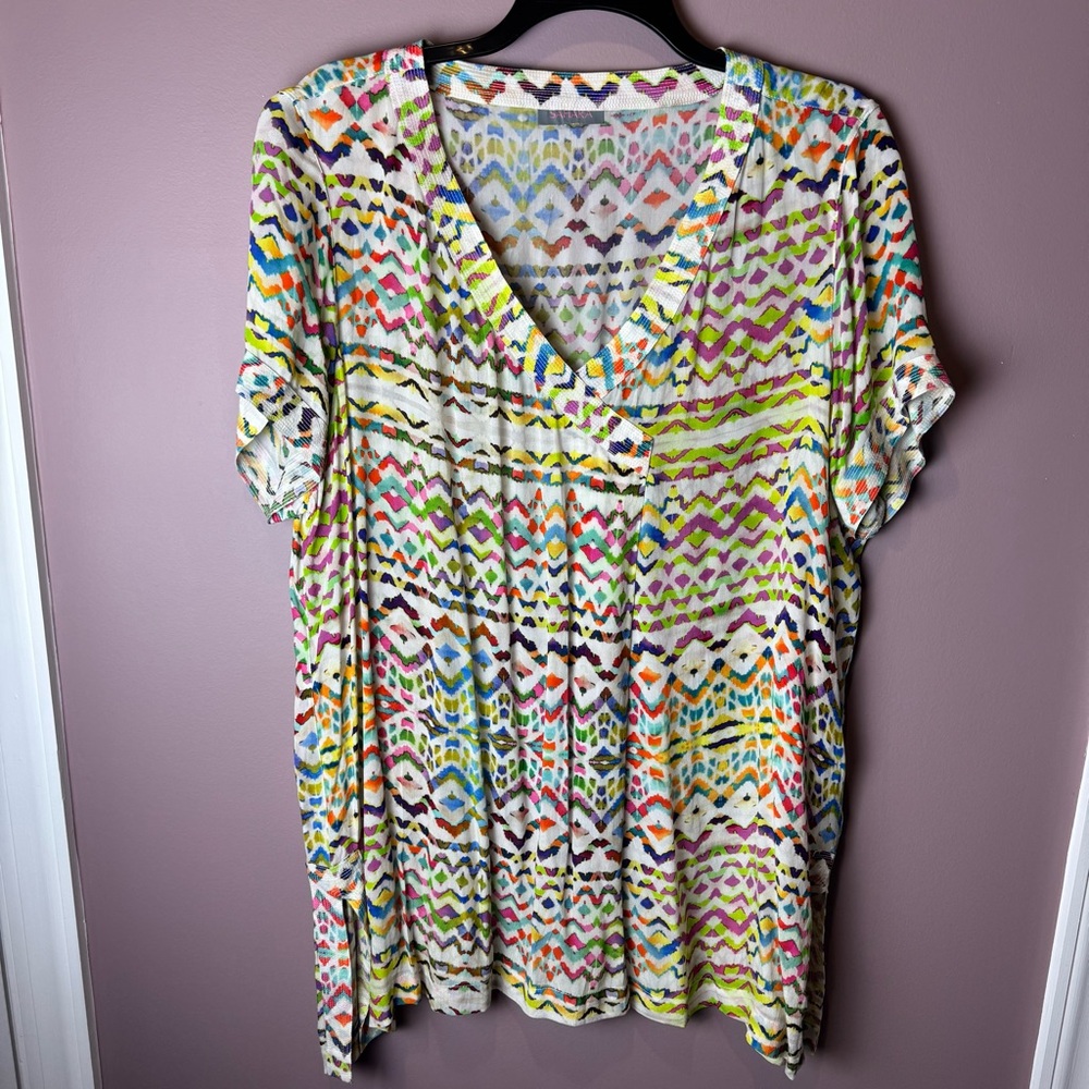 Sahara London Beautiful Print V-Neck Viscose Tunic Top 14-16 - Picture 2 of 10